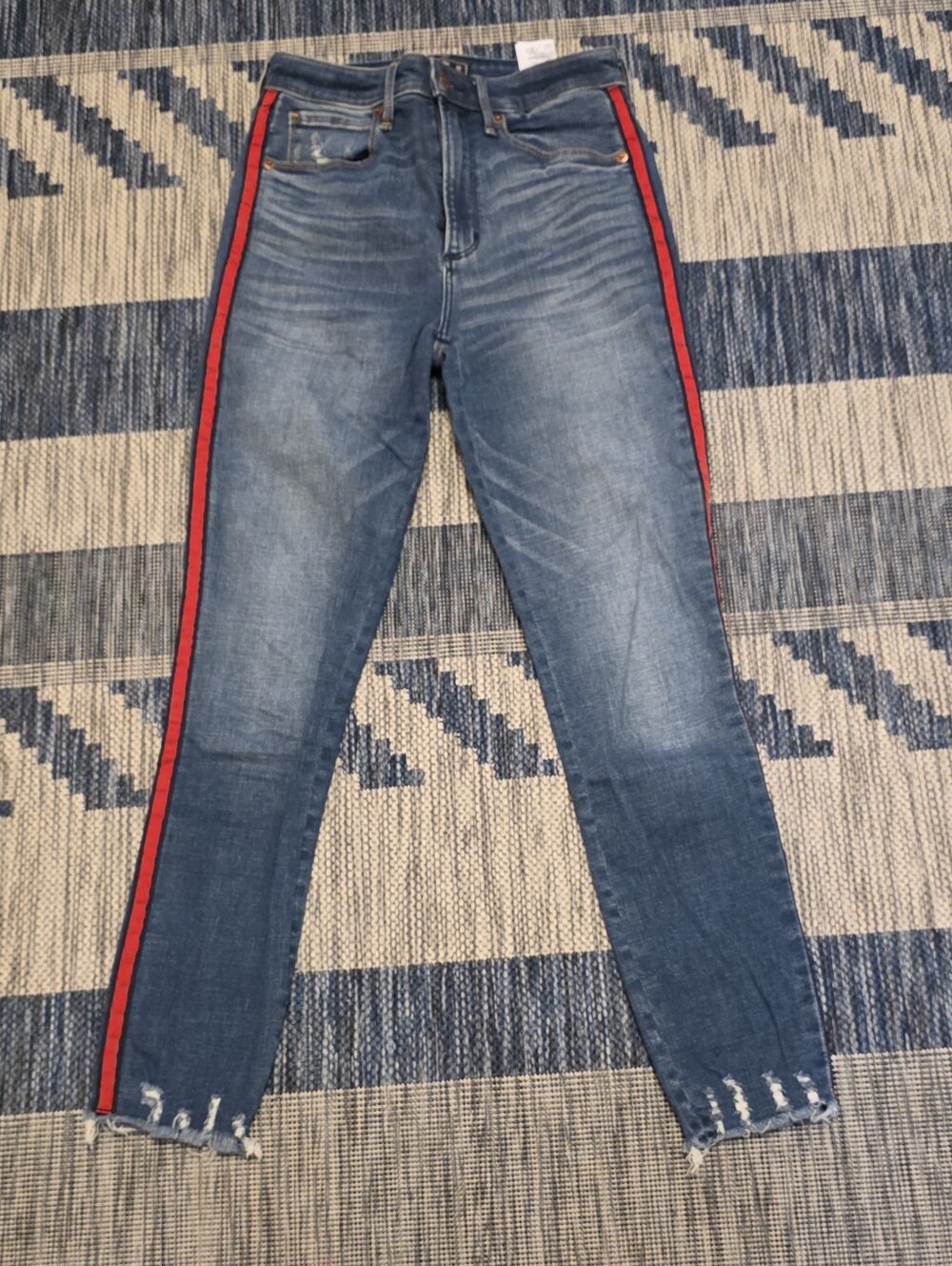Abercrombie & Fitch Mid-Wash Skinny Jeans with Red Side Stripe Size 26